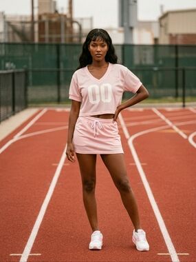 Windsor Light Pink Mesh Crop Jersey with White '00' Graphic